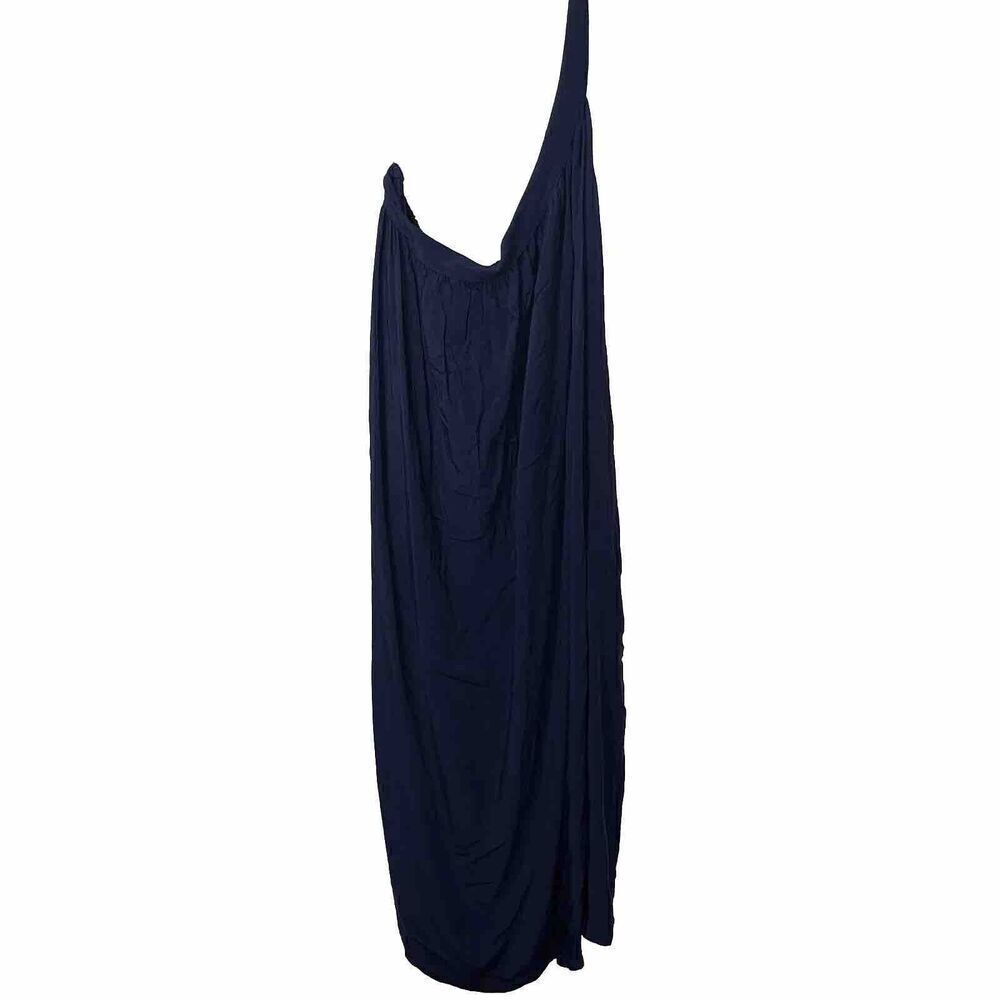 Old Navy Womens Dress Size XL Navy Blue One Shoulder‎ Midi Rayon Pockets EUC